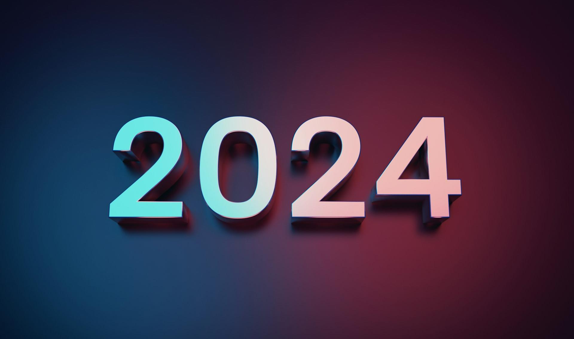 a blue and pink background with the numbers 2024